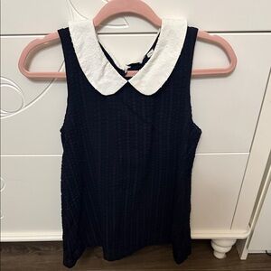 Anthropologie Navy Sleeveless Blouse with White Collar
